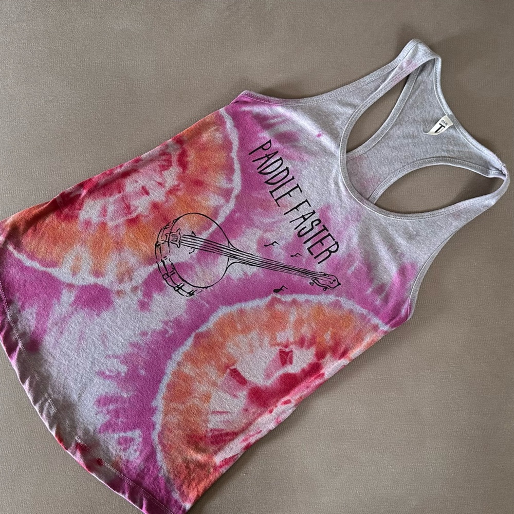 NWOT Next Level Apparel Women's Racerback Tank medium tie dyed pink orange grey
